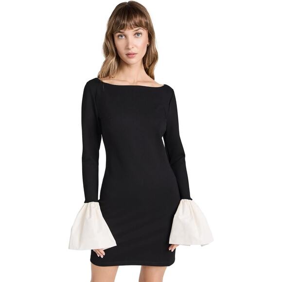 Staud Hawthorne Black & Ivory Ponte Cocktail Mini Dress bell sleeve size XS - Picture 14 of 15